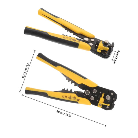 Pro Grade Automatic Self Adjusting Wire Stripper And Crimping Pliers, 28 cm long, rubber handles, precision cutting blades.