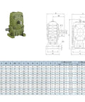 Beefy Worm Gear Reducer With Speed Ratio 60, detailed dimensions and specifications for industrial use, compact design.