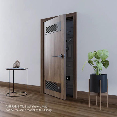 Airframe T7 White 17 Inch High Airflow AV Gear Cooling Fan System With Programmable Thermostat installed in a wooden enclosure