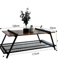 Rectangular Farmhouse Coffee Table With Handy Storage Shelf And Real Steady Iron Frame Rustic Brown Finished Cocktail Desk dimensions 100cm x 54cm x 115cm.