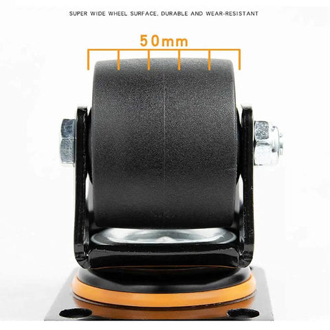 Heavy Duty Nylon Castor Wheels Set Of 4 75Mm Industrial Swivel Casters With Locking Brakes, 50mm wheel close-up.