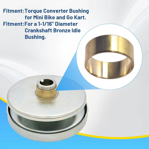 2-Pack Bronze Torque Converter Bushing For 30 Series Driver, Perfect For Mini Bike And Go Kart, ID 1-1/16 In, OD 1-3/16 In, Width 0.48 In, Quick Install, Reliable Go-Kart Performance Parts. Bronze bushing shown installed on torque converter