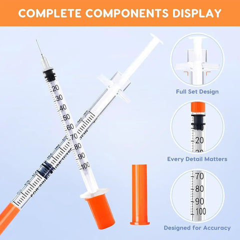120 Pack U-100 Disposable Syringes 30G 5/16 Inch 1ml Syringes Individually Wrapped With Leak-Proof Design And Clear Measurement Markings For Precise Lab Use, white syringe close-up
