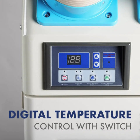 Close-up of digital temperature control panel on Indoor Outdoor Triple Duct Mobile Spot Cooler 22,184 BTU Industrial Grade