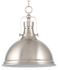14 Inch Modern Industrial Pendant Light With Dome Shade In Brushed Nickel Finish, Retro Silver Hanging Light For Kitchen Islands And Dining Rooms