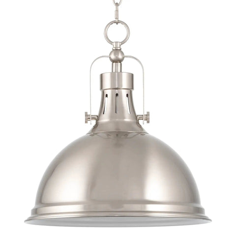 14 Inch Modern Industrial Pendant Light With Dome Shade In Brushed Nickel Finish, Retro Silver Hanging Light For Kitchen Islands And Dining Rooms