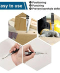 Built Tough Chrome Steel Center Punch Double Pack in use for metal and wood marking, demonstrating accurate hole placement.