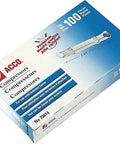 Premium One Inch Prong Fastener Compressors Pack Of One Hundred, box showing heavy duty steel frames and glossy finish.
