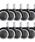 Inch Caster Wheels Furniture Accessories 10pcs Grey for Office Chair arranged in a row, showcasing rubber wheels and metal stems.