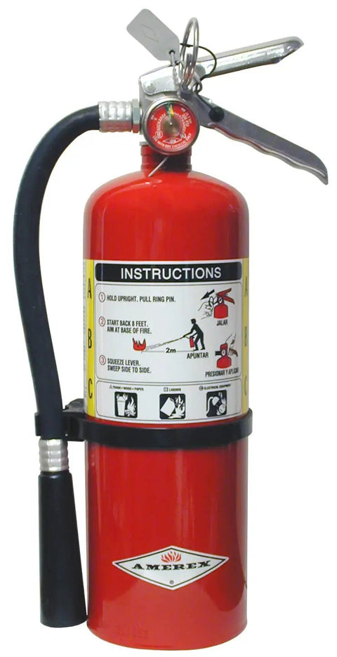 5 Pound ABC Dry Chemical Fire Extinguisher With Stored Pressure All Metal Valve High Gloss Polyester Finish Heavy Duty Build For Home Shop And Office Ideal For Class A B And C Fires 6 Year Warranty