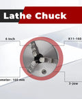 6 Inch Lathe Chuck 160mm CNC 3-Jaw Self-Centering Lathe Chuck With Internal And External Jaw Sets, Cast Iron Body And Semi-Steel Build