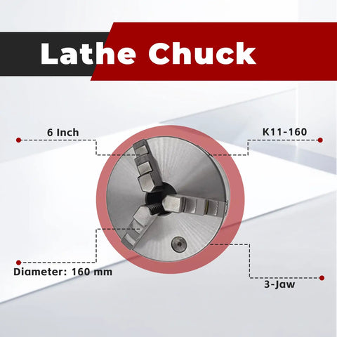 6 Inch Lathe Chuck 160mm CNC 3-Jaw Self-Centering Lathe Chuck With Internal And External Jaw Sets, Cast Iron Body And Semi-Steel Build