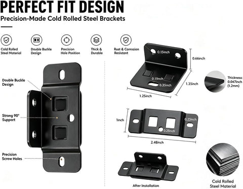 Heavy Duty 8 Pack Furniture Joint Brackets With 2 In 1 Locking Insert And Anti Slip Inserts, cold rolled steel dimensions diagram