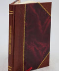 Front view of brown leather-bound book with gold-embossed decorative borders and red ribbon bookmark.