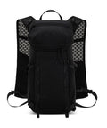 Hands Free Hydration Backpack With 2L Water Bladder, Ultralight Nylon Run Pack front view, black with breathable mesh.