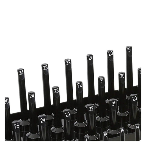 Close-up of Three Post Metric Socket Tray Set For The Toolbox A Real Workhorse with numbered posts for sockets.