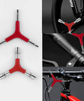 Y Shaped 3 Way Wrench For Bike Repair Portable Lightweight Steel Chrome Plated shown in red and in use on bike handlebars
