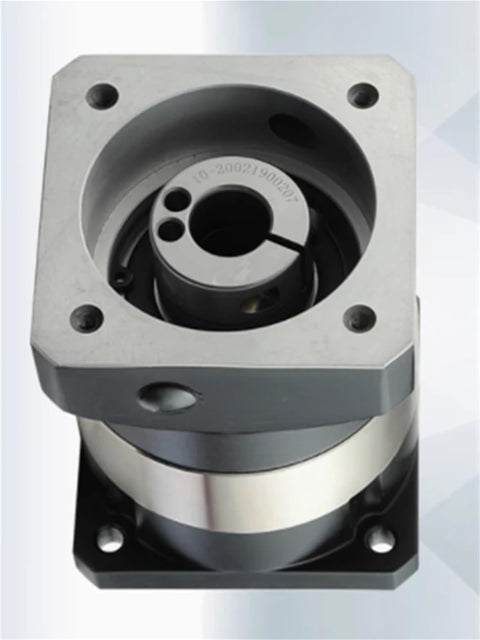PLF120 High Precision Planetary Gearbox Reducer Featuring Dead Nuts Accurate Seven Arcmin Backlash And Rock Solid Build For 130 Frame AC Servo Motors With Twenty Two Millimeter Shaft, showing top view of sturdy design.