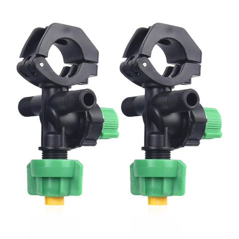 2 Pack Fan Shaped Misting Nozzles For Farm Irrigation With Wide Coverage And Adjustable Flow Ideal For Greenhouses Orchards And Field Crops No Fuss Install And Water Saving, showing two black and green nozzles