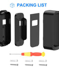 Packing list for No Drill Doorbell Mount For Video Doorbell 2023 2025 Release Anti Theft Weatherproof Mount That Installs Easy With Tape Or Screws Ideal For Homes And Apartments, showing components and screws.