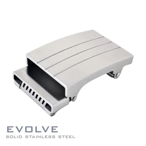 Evolve stainless steel buckle for Men's Full-Grain Leather Track Belt With Evolve Stainless Steel Buckle Micro Adjustable Hidden Track System Delivers Over 40 Sizing Positions In One Quarter Inch Increments For A Perfect Fit Everyday