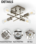 4 Light Semi Flush Mount Ceiling Light In Brushed Nickel No-Fuss Install Modern Close-To-Ceiling Fixture with E26 base.