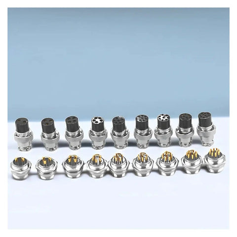 Gold Plated GX16 Aviation Circular Connector Kit with 2 to 10 Pin Options and 5 20 100 Piece Bundles, Male and Female Connectors