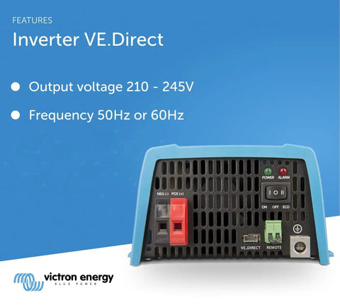 Back view of 12V DC To 120V AC Pure Sine Wave Inverter 1200VA With NEMA 5 15R, showing output voltage and frequency features.