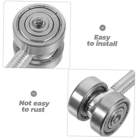 Close-up of 4Pcs Heavy Duty Sliding Door Rollers With Double Wheel Pulley Bearings, sturdy steel construction with easy install features.