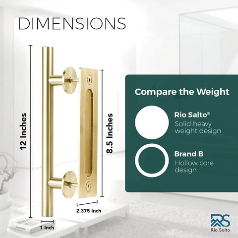 All In One Adjustable Gold Barn Door Hardware Kit For A 6 Foot 7 Inch Track Modern Sliding Door System With 12 Inch Door Handle Bar