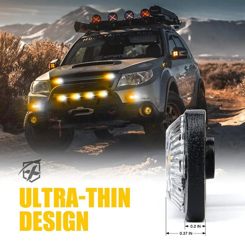 Off-road vehicle with White Amber 12 LED Emergency Strobe Light Kit with Ultra Thin Flush Mount Side Marker