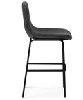 Contemporary 24 Inch Counter Height Stool Set Of 2 In Distressed Charcoal Grey Vegan Faux Leather, side view on metal frame.