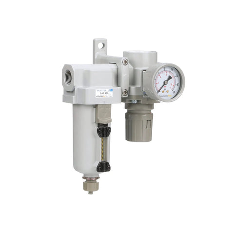 Three Quarter Inch NPT Compressed Air Filter Regulator Combo with Metal Bowl Manual Drain Gauge