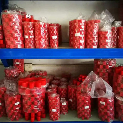 Flexibly Built GR110 Coupling Element Kit With Durable Urethane Buffer Damper Jaw And Shock Absorbing Elastomer For Heavy Duty Industrial Machinery Vibes And Torsion Control, red urethane coupling spiders on warehouse shelf