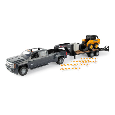 John Deere 1:16 Scale Farm Construction Set With Skid Steer And Chevy Silverado Lights, Sounds And Barricades, Multicolor Kids Toy Trucks