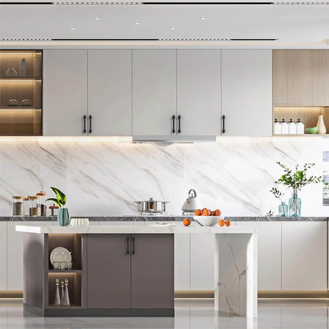 Modern kitchen with white cabinets featuring 10 Pack 3.75 Inch 96mm Oil Rubbed Bronze Cabinet Handles For Kitchen Cabinets And Cupboards Cabinet Pulls Hardware For Drawers Super Easy Install Durable Modern Style.