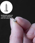 Close-up of nickel-plated mini screw from Handy 1200-Piece Mini Screw Kit for delicate repairs, showing wear-resistant and non-slip feature.