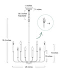 Diagram of Dining Room Chandelier Lighting Fixture With Rustic Black Finish And White Specks, 26 Inch Diameter, Candle Style.