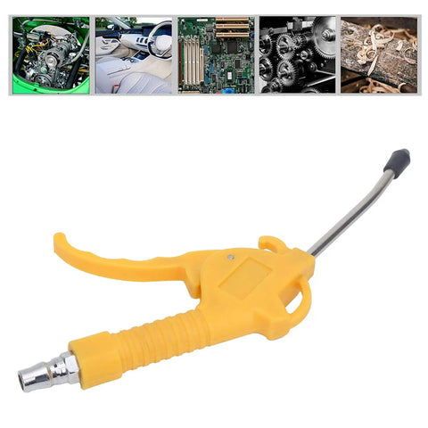 Rock Solid Pneumatic Air Blow Gun With Comfortable Grip And Interchangeable Tip for cleaning debris, featuring yellow ergonomic ABS design.