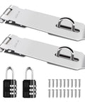 2 Pack 5 Inch 304 Stainless Steel Hasps Latch Set with Screws for Gates Doors Cabinets and Closets, includes code locks