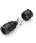 Exploded view of Redrock black 3/4-inch union air fittings with threaded ends; two-piece metal set with retaining ring
