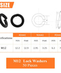 Diagram showing dimensions of 50 Pack 8.8 Grade Alloy Steel M12 Split Lock Washers, Spring Lock Washers For Screws And Bolts, Black Finish