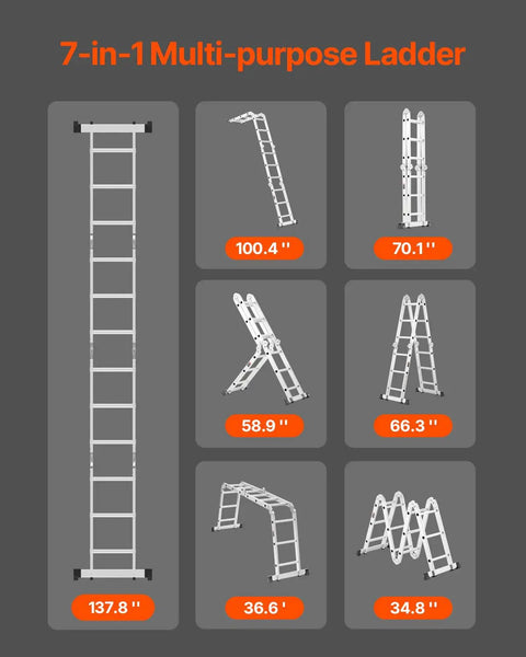 All In One 7 In 1 Folding Ladder For Home And Outdoor Use Telescoping A Frame To 12 Ft Reach For cleaning and painting