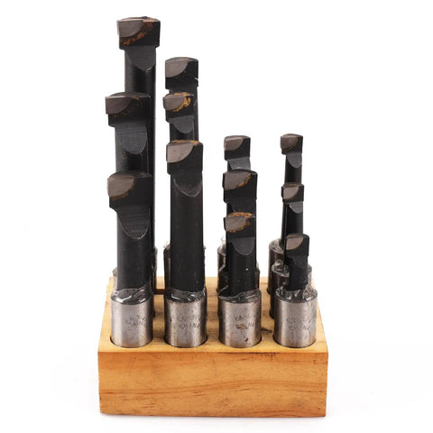 Twelve Piece Boring Bar Set With Three Quarter Inch Shank And C6 Carbide Tips for lathe with wooden storage base.