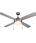 52 Inch Ceiling Fan With Lights For Big Rooms, Modern Silver 4 Plywood Blade Ceiling Fan, Dual Chain, 3 Speeds