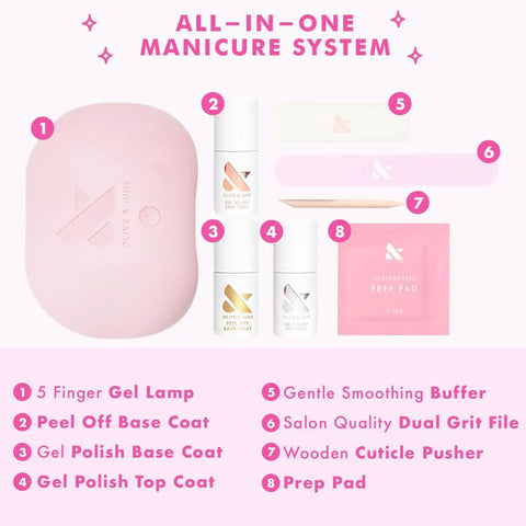 Gel Nail Starter Kit With Peel-Off Base Coat, Gel Base Coat, Gel Top Coat, Pro LED Lamp, Nail Tools, And Easy 5-Step At-Home Manicure Routine