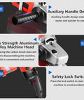 Close-up of 8 Inch Diamond Floor Grinder with Three Disc System, highlighting handle design, aluminum alloy machine head, and safety lock switch.