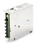 Compact 50W 24V Enclosed AC-DC Power Supply, 2.2A Output, 1U Low-Profile, Only 30mm Tall, Global 85-264VAC Input, Built-To-Last Rugged Metal Enclosure for Control Cabinets, Industrial Automation, and Appliance Use, silver metal housing