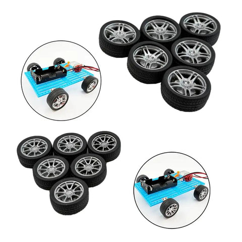 12 Pcs RC Car Tire Wheel Kit With Rubber Wheels And Premium Round Rod Shafts For RC Cars Trucks Robots Boats And Helicopters DIY Model Building Style Two