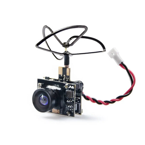 Micro FPV AIO 600TVL Camera With 5.8GHz Transmitter And Cloverleaf Antenna For Tiny Drones, front view.